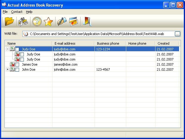 Actual Address Book Recovery Screenshot